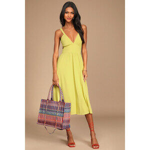 Bold New Look Lime Green Tie-Back Midi Dress With Pockets